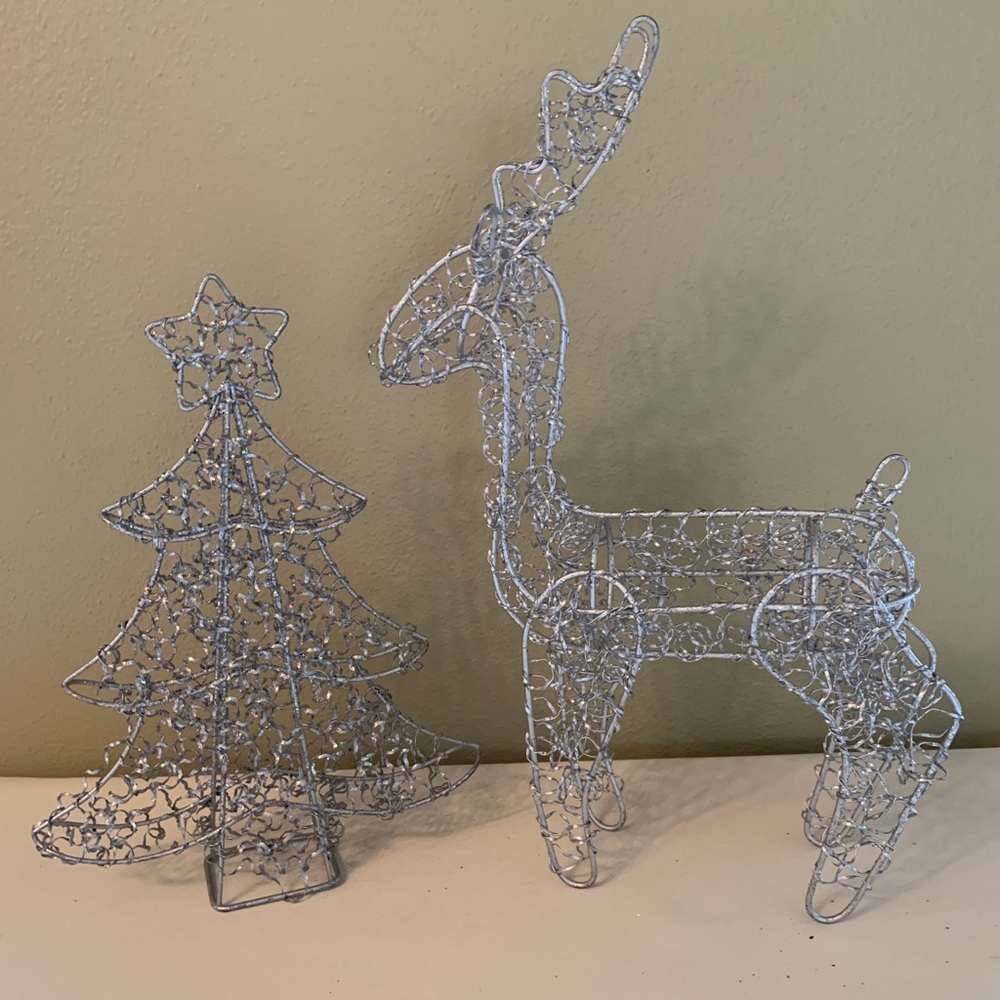 Wire Metal Mesh Reindeer & Christmas Tree